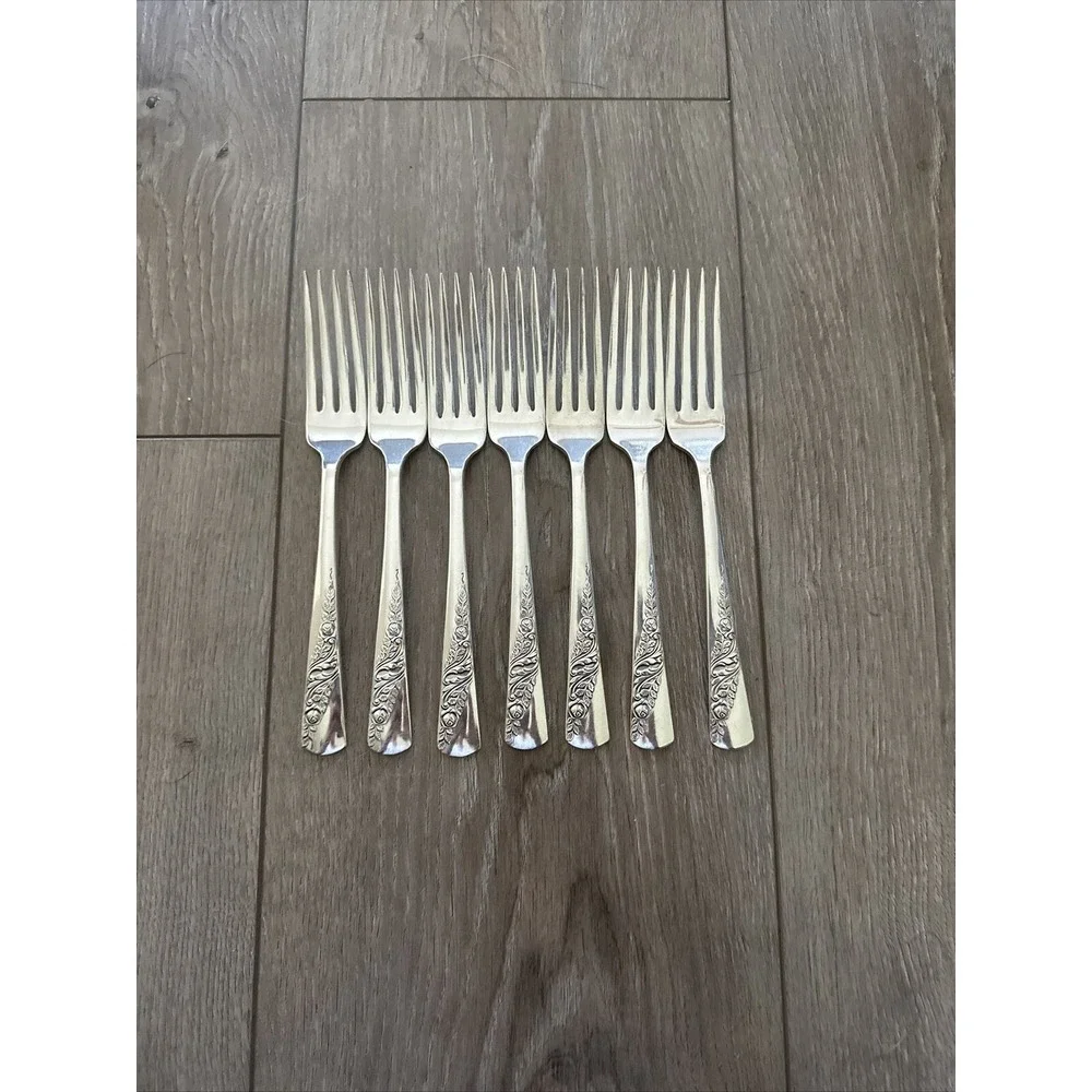 Vtg 1953 Bridal Corsage Lot 7 Dinner Forks Wallace Silver Plate Tradition‎ AA+